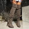 Dames Suede Puntige Neus Stiletto Middelhoge Hak Geplooide Laarzen Herfst/Winter