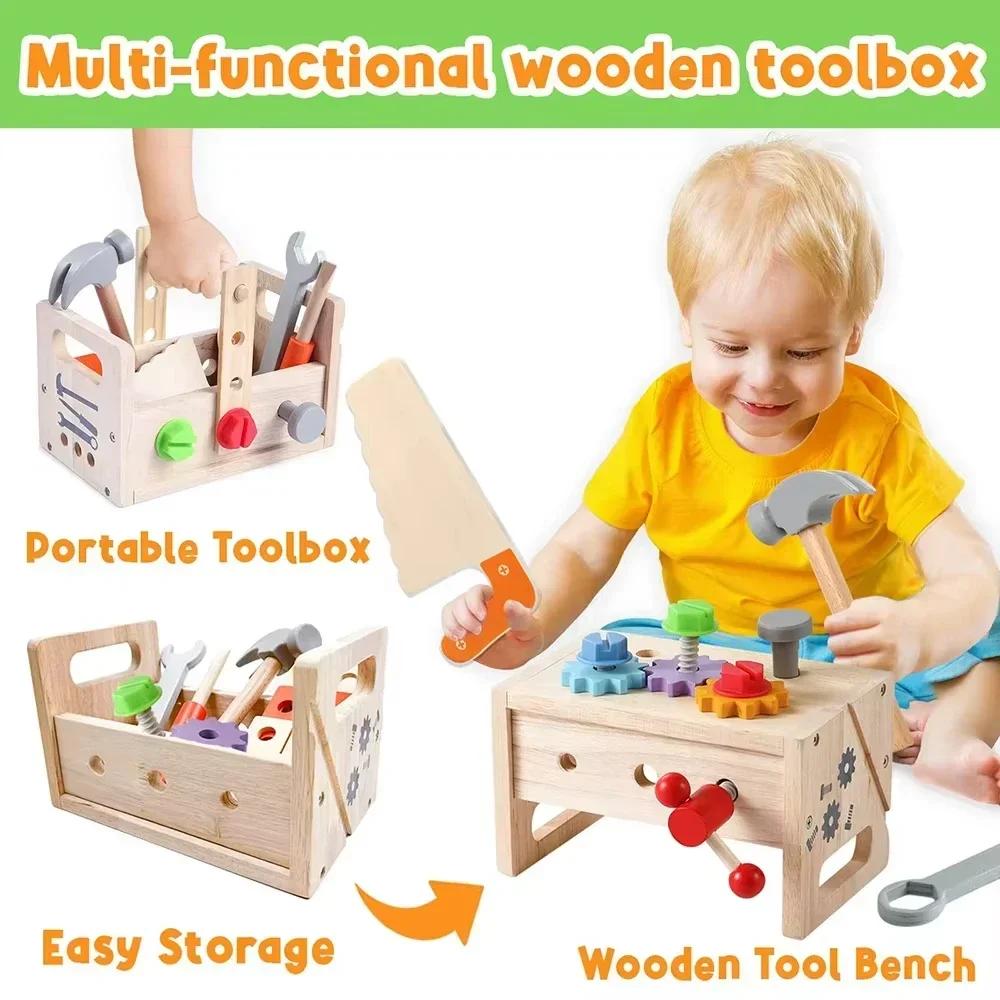 Kids Wooden Toolbox Pretend Play Set Nut Disassembly Screw Assembly Simulation Repair Carpenter Tool Montessori Education Toys