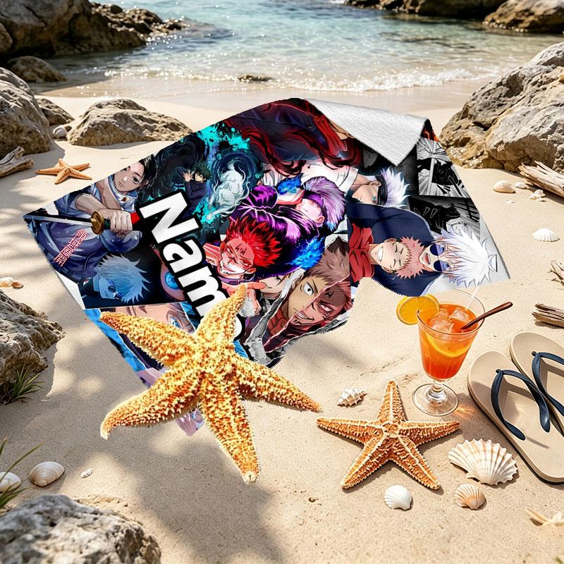 Custom Name Personalized Jujutsu Kaisen Print Beach Towel, for Trip Camping Beach Party Home Decor, Birthday Gift for Family & Friends