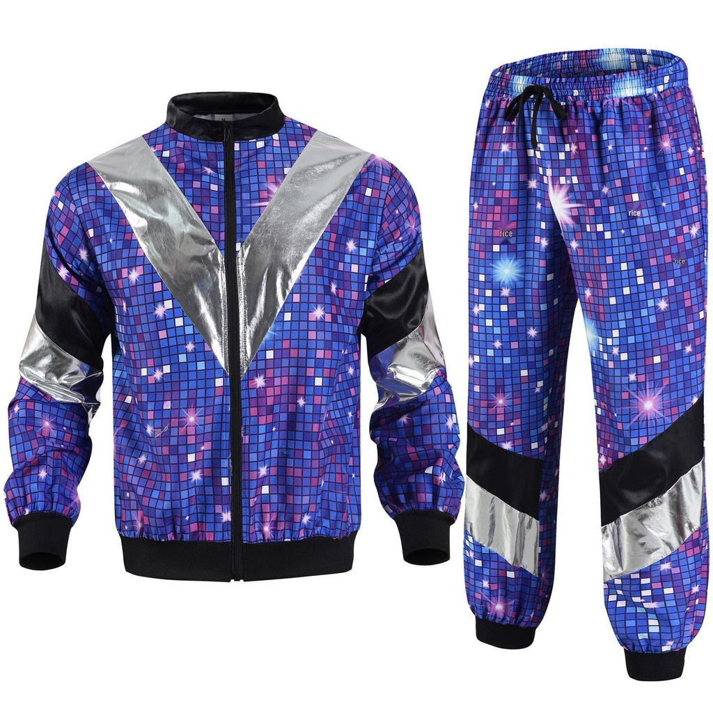 80s Retro Disco Tracksuit: Jacket and Pants Jogging Suit for Theme Parties