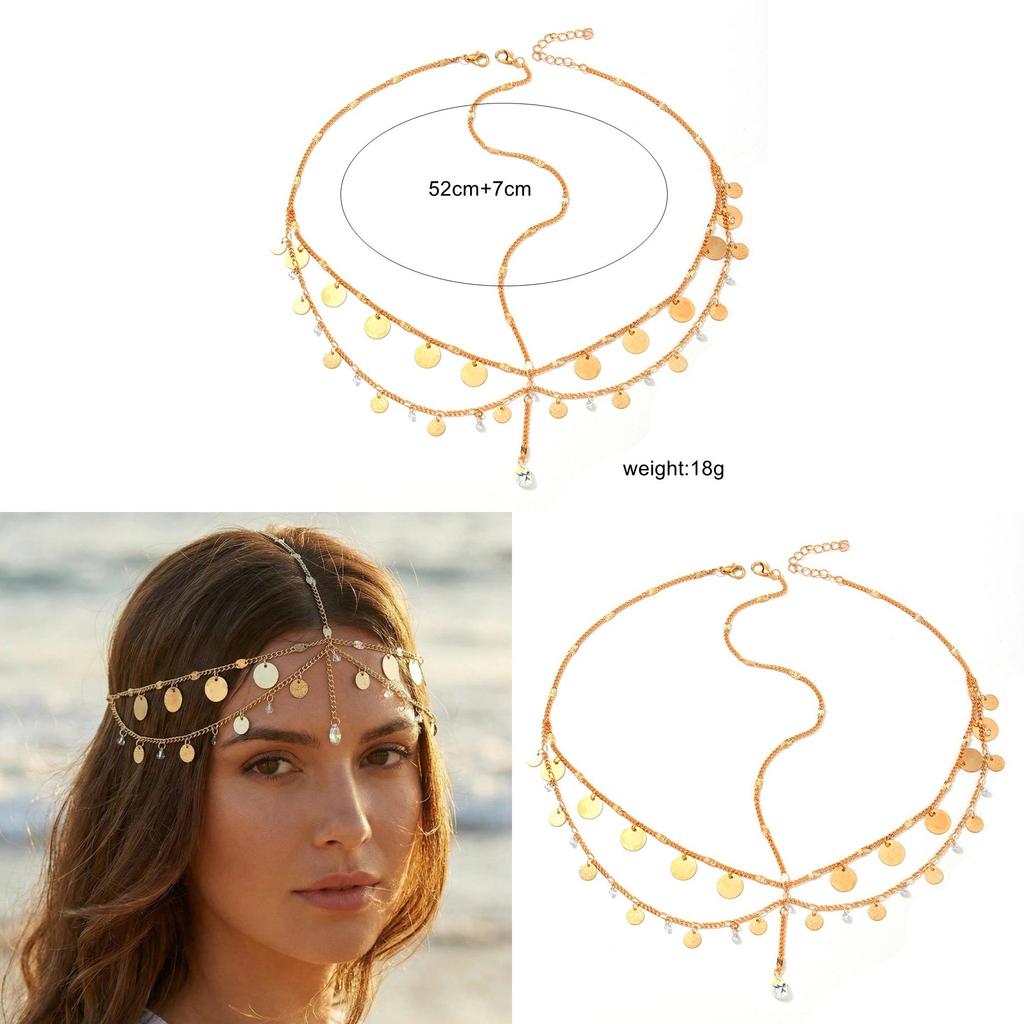 Gold Water Diamond Crystal Tassel Headpiece For Vacation And Party Look