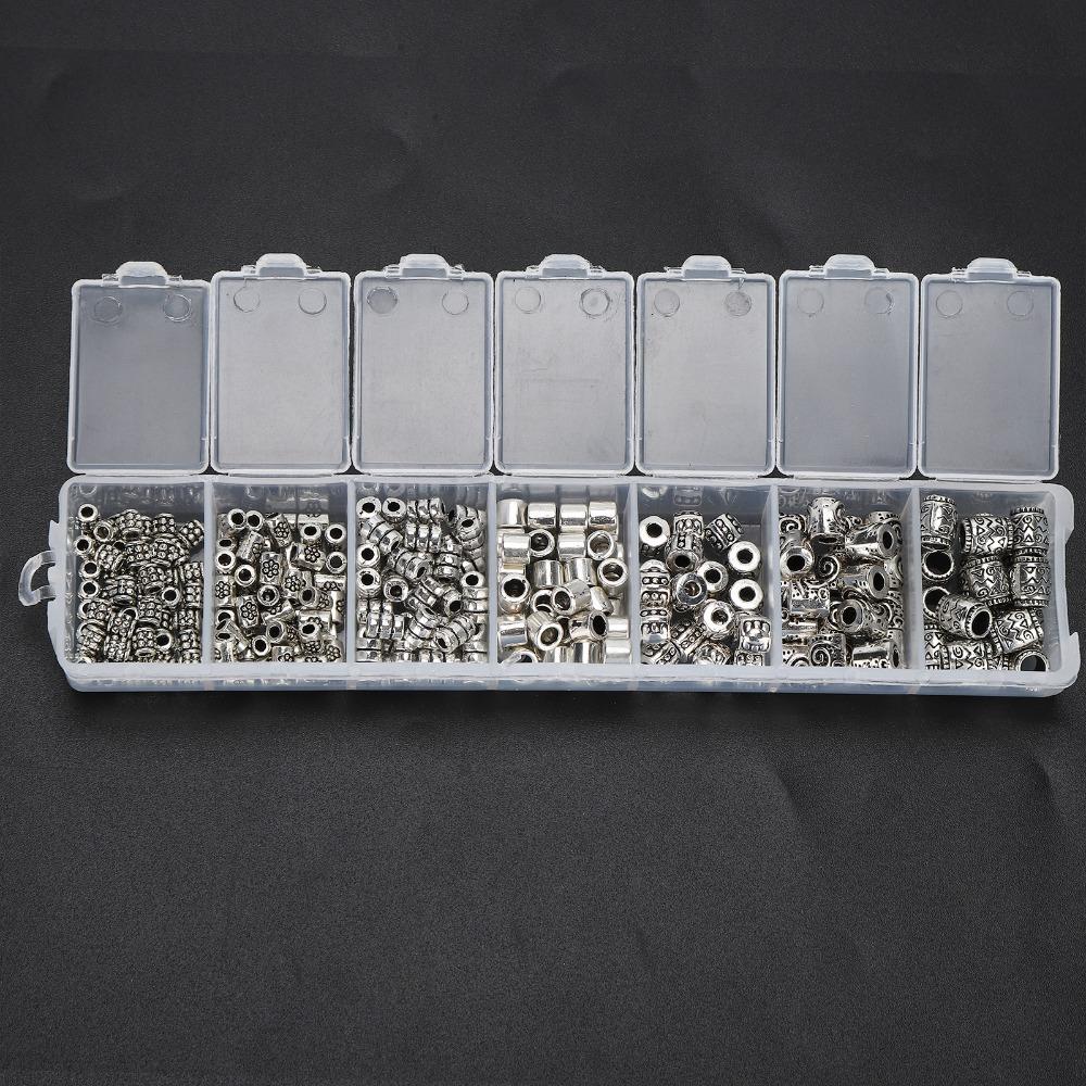 260pcs Jewelry Accessories Antique Spacer Bead Alloy Tube Spacer Bead Kit Silver Metal Spacer Bead Jewelry Making