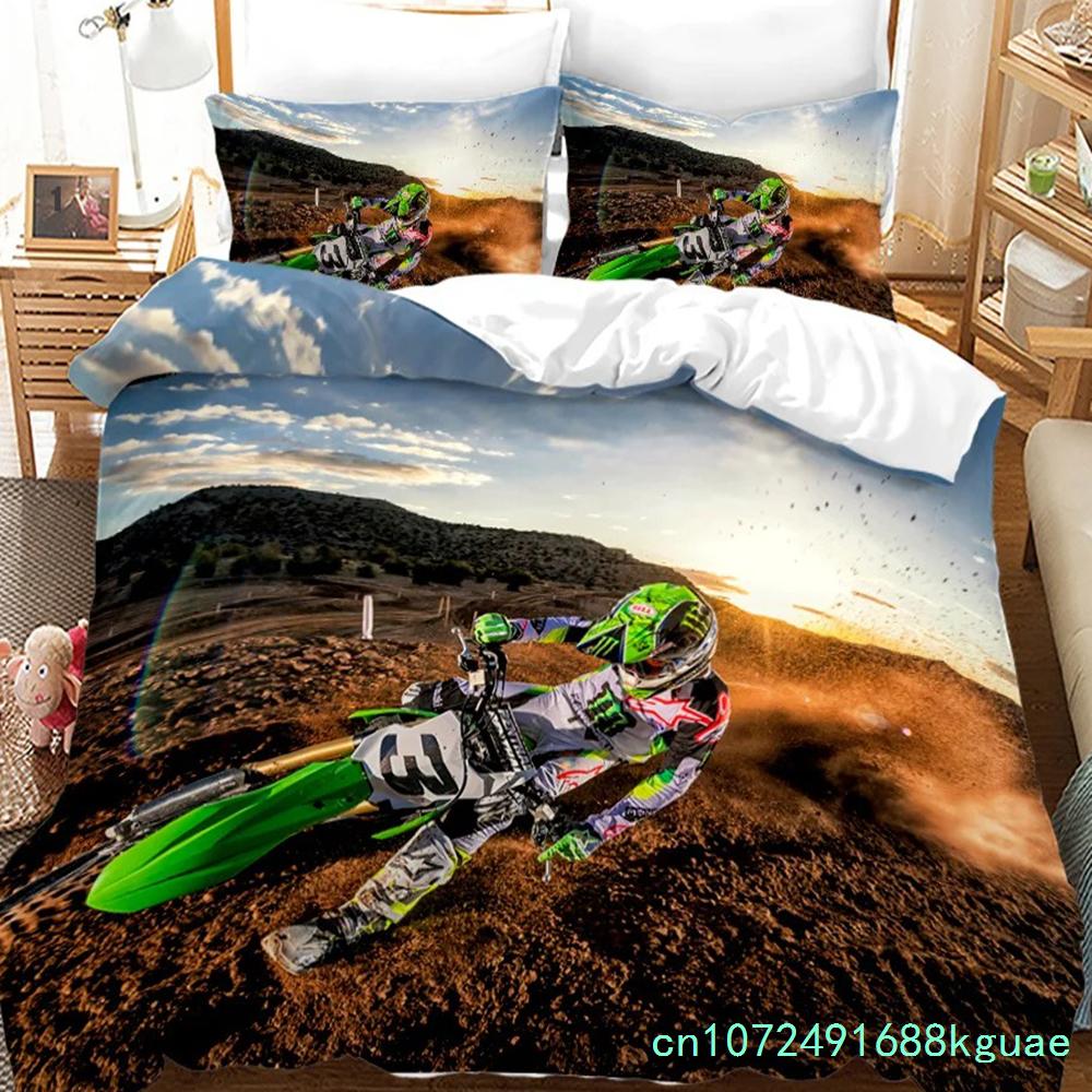 Dirt Bike Duvet Cover Motocross Bedding Set For Boy Motorcycle Rider Bedding Set King Polyester Comforter Cover With Pillowcase