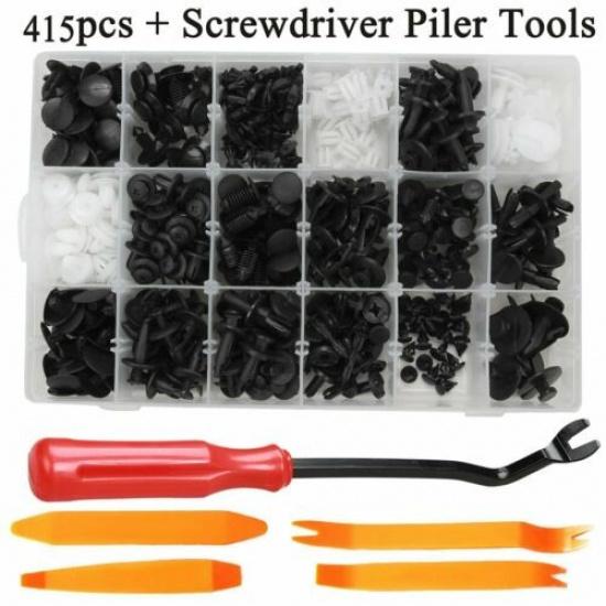 448PCS Rivets Plastic Fastener Push Clips Black for Car Auto Fender & Metal Tool