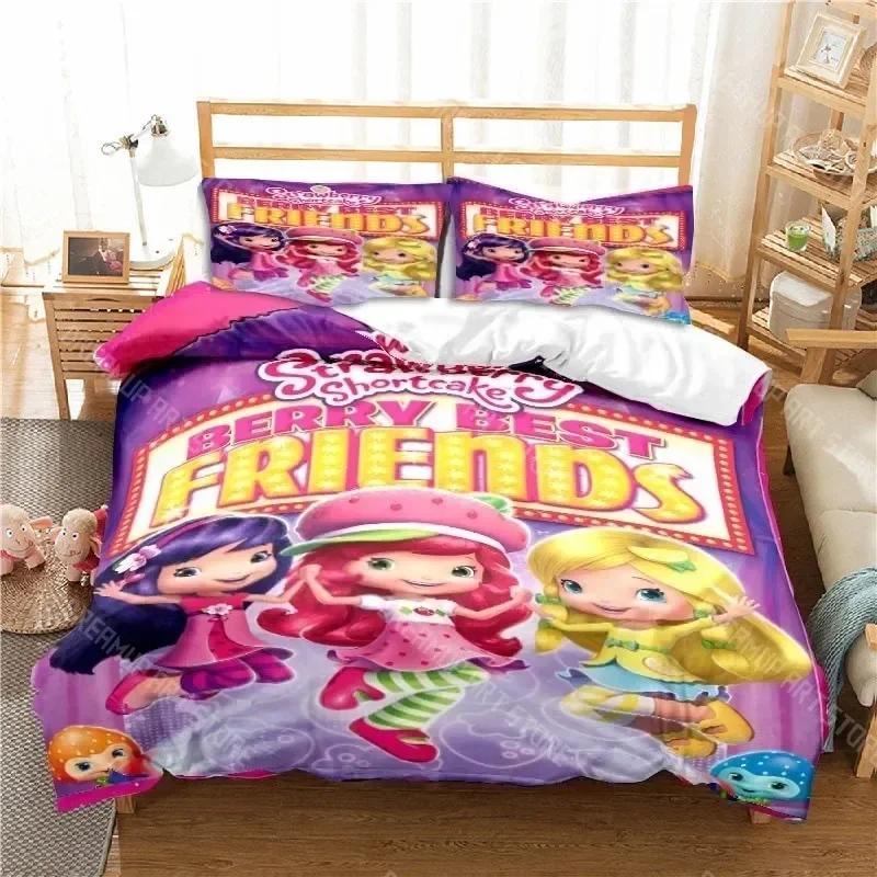 3D Print Strawberry Cartoon Shortcake Bedding Set Boys Girls Twin Queen King Size Duvet Cover Pillowcase Bed Boys Adult Bedroom
