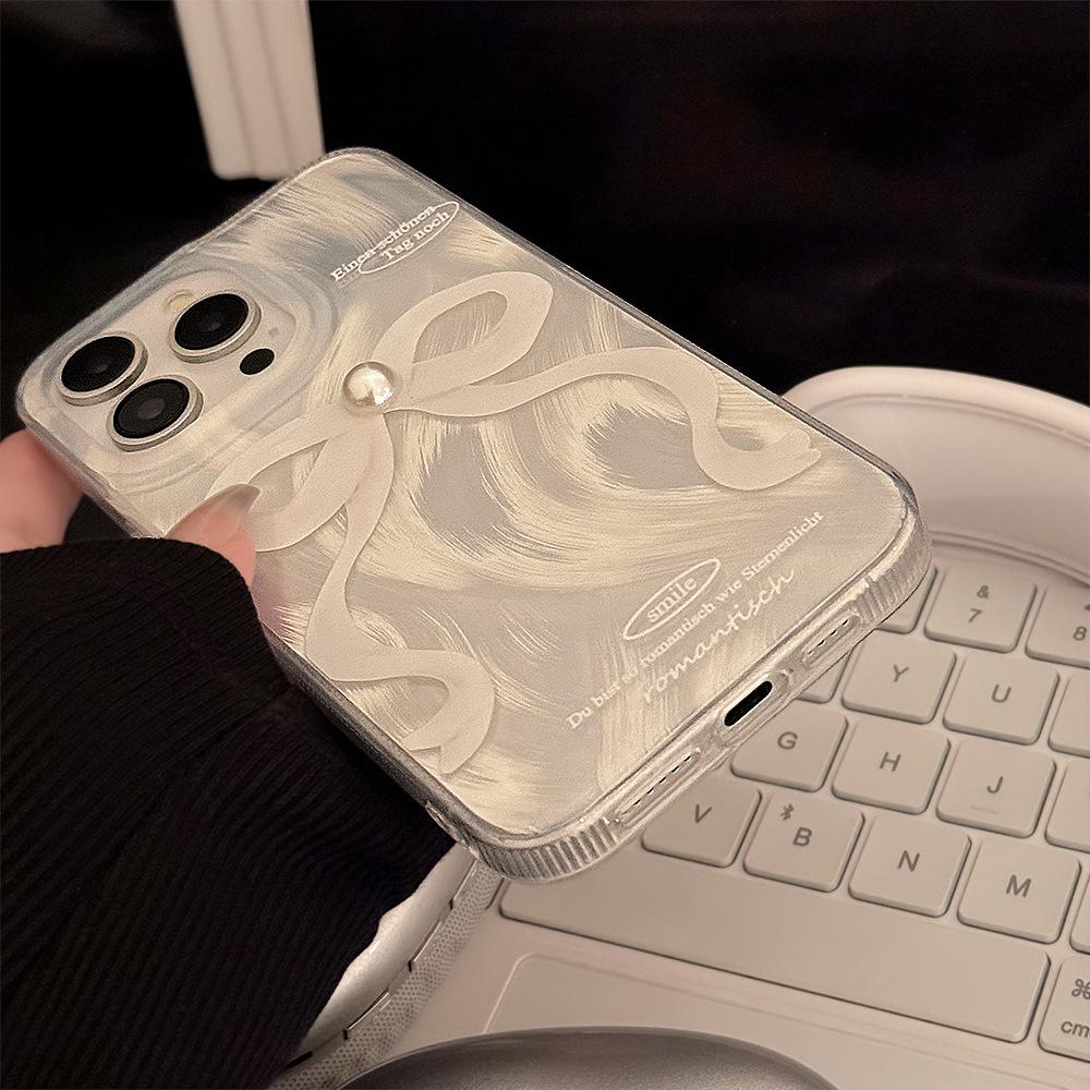 Laser Milky White Pearl Butterfly Phone Case for Apple17promax Applicable iphone16Anti-Fall12Feather Yarn14Hard