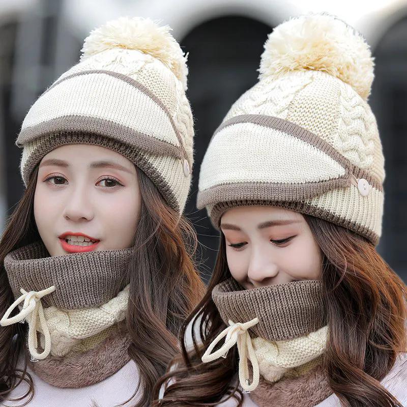 Woolen Hat Women's Winter Cute All-match Thickening Warm Cycling Knit Hat Plus Velvet Warm Hat Women