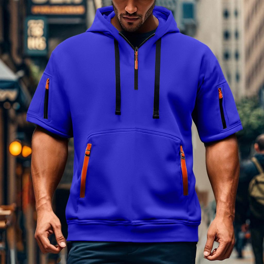 Men's Short-sleeved Casual Hooded Short-sleeved Pullover