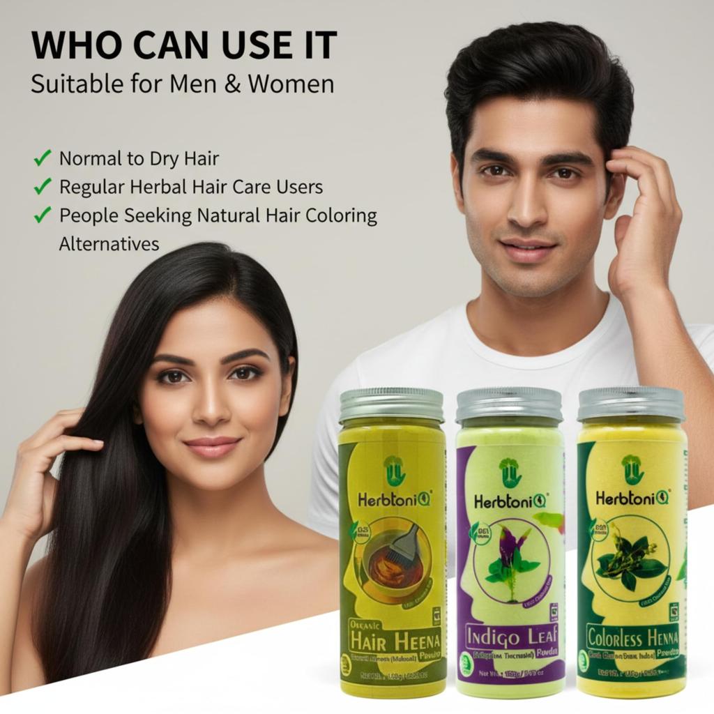 HerbtoniQ Herbal Hair Care & Natural Hair Color Combo | Organic Henna + Indigo + Colorless Henna Powder | For Natural Hair Coloring, Shine & Hair