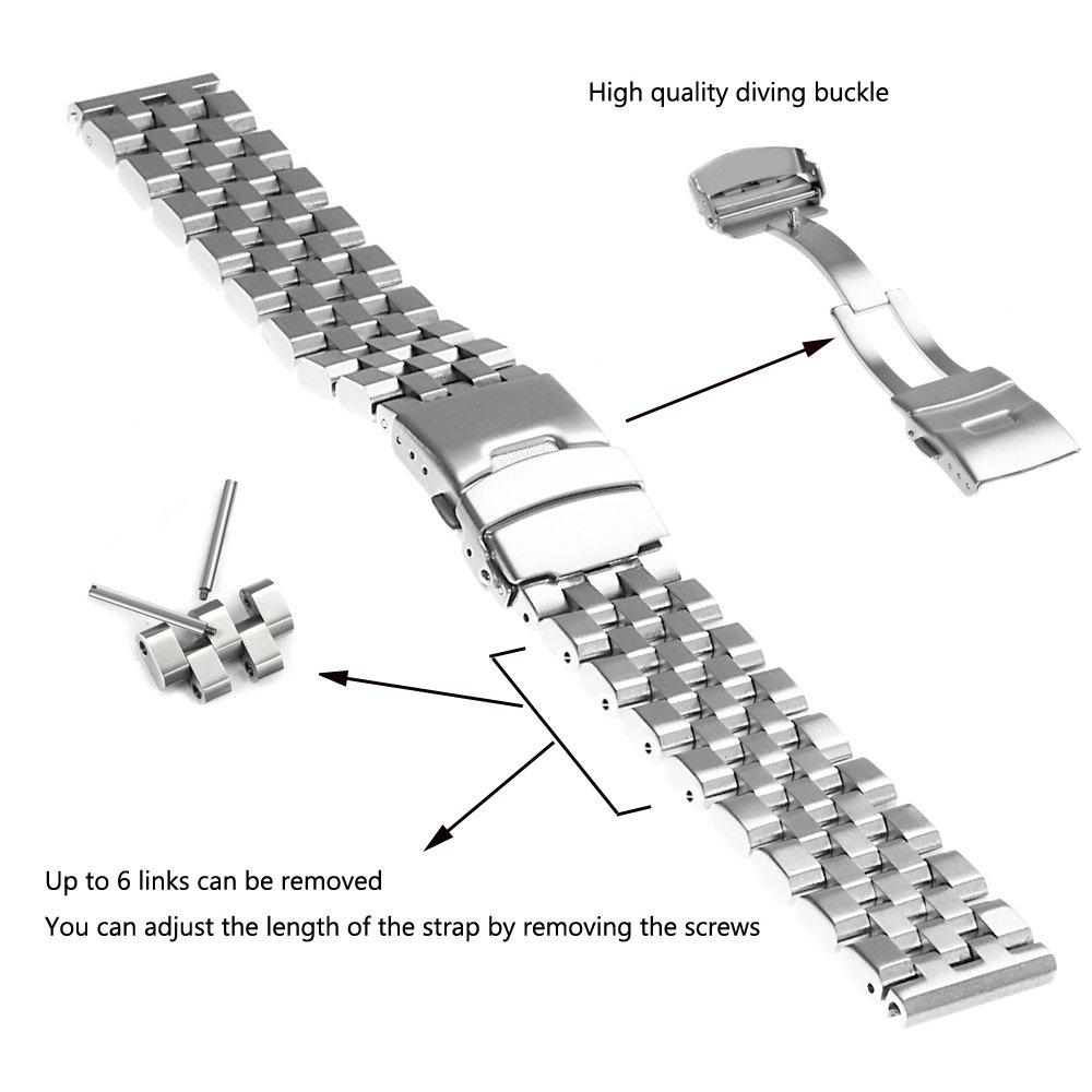 [Kai Tian] Curea de Ceas Metalică Ceas Inginerie Argintiu Oțel Inoxidabil Cataramă Ceas Curea Ceas 24mm