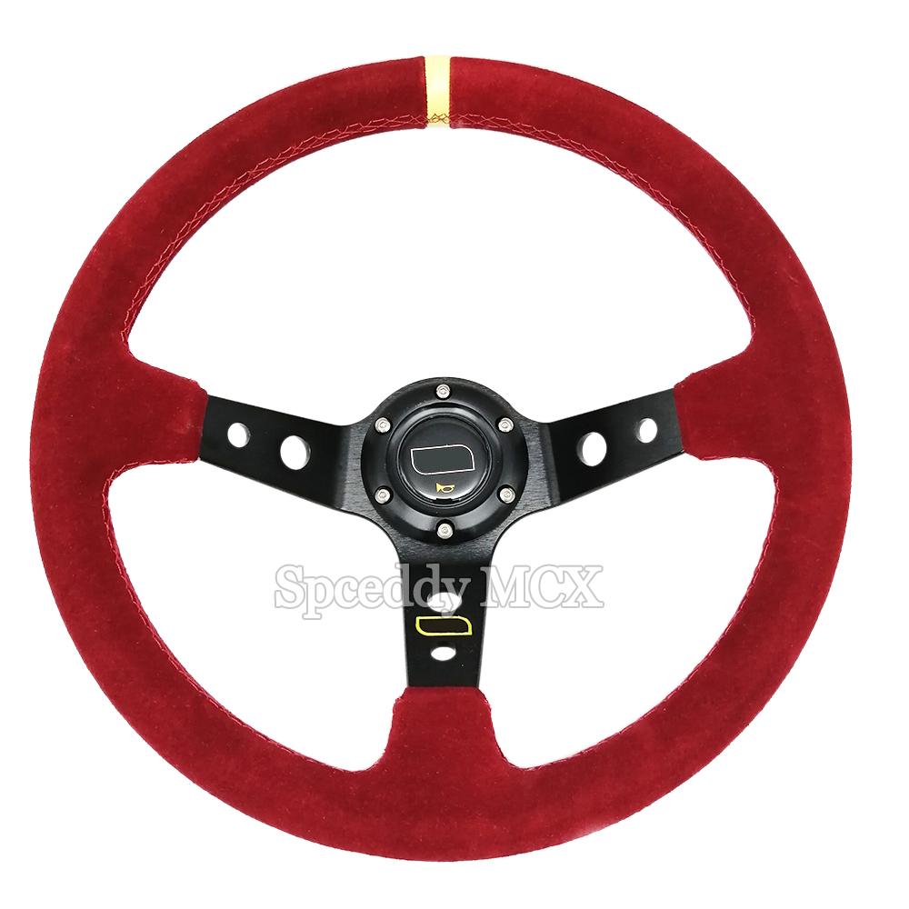 Racing Sport Suede Steering Wheel 14inch 350mm Car Steering Wheel Deep Dish 90mm Black OM25S0