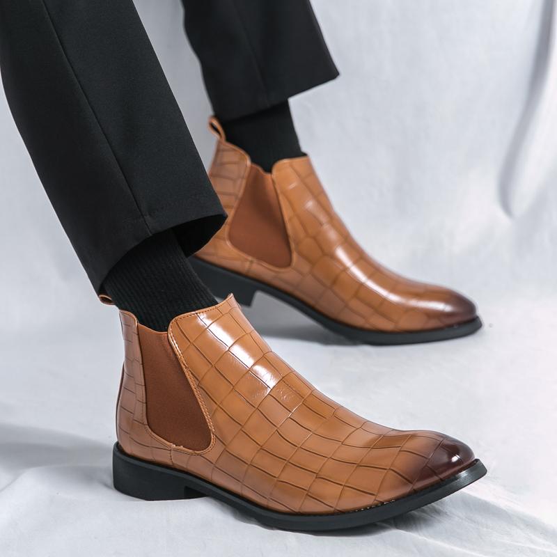 Modne, uniwersalne męskie buty podstawowe Męskie casualowe buty Chelsea Modne buty do kostki w stylu brytyjskim Męskie ręcznie robione wsuwane buty z wysoką cholewką