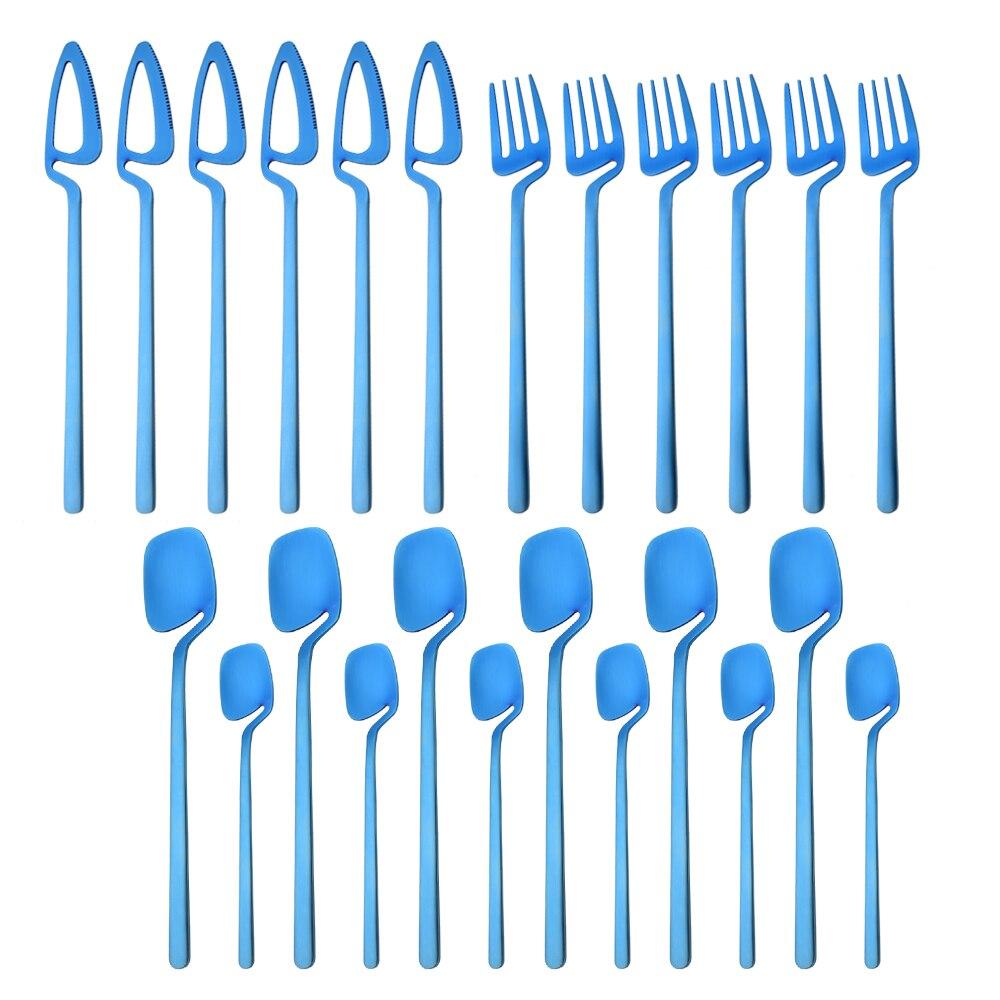 Newest Orange Silver 304 Stainless Steel Dinnerware High Quality 24Pcs Cutlery Set Matte Blue Flatware Knife Fork Spoon Hanging Tableware Set