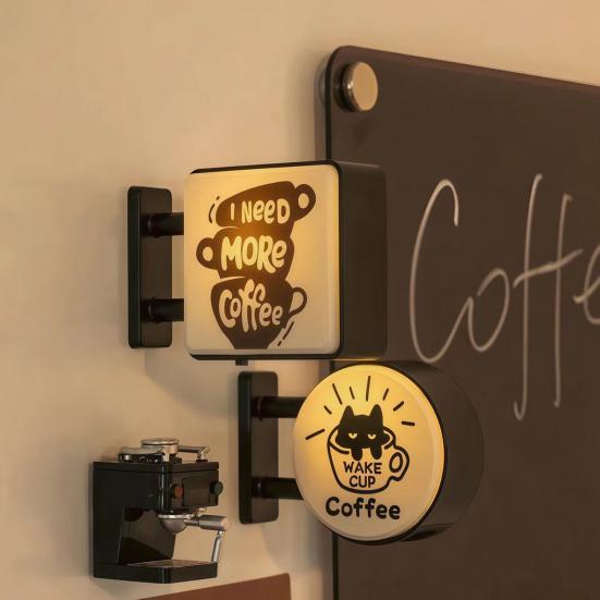 Coffee Lamp Refrigerator Magnet 3D Vintage Coffee Shop Light Fridge Magnet Cabinet Locker Whiteboard Decoration Coffee Lovers Gift