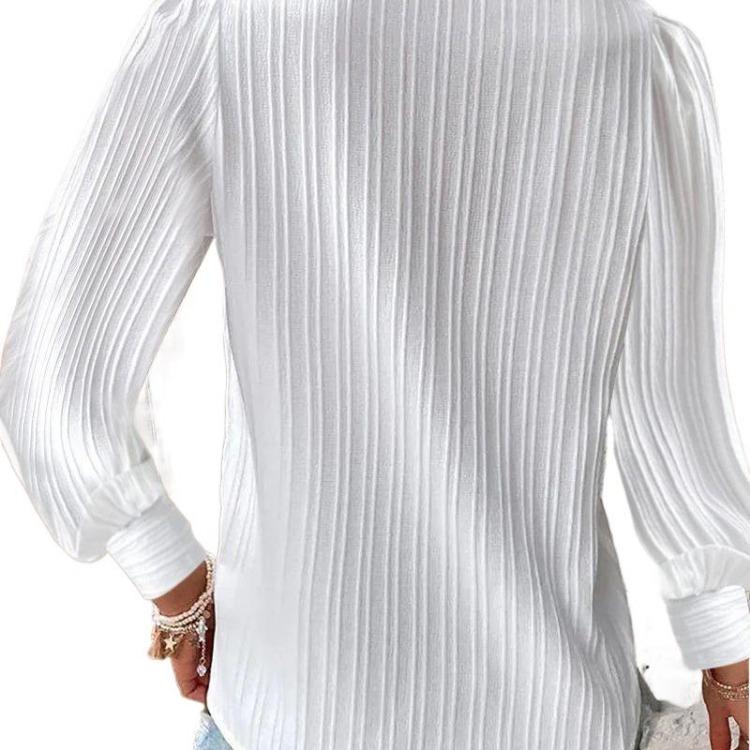 Damen Mode V-Ausschnitt Langarm Pullover Bluse Lässig Uni Farbe Druck Tops Frühling Herbst