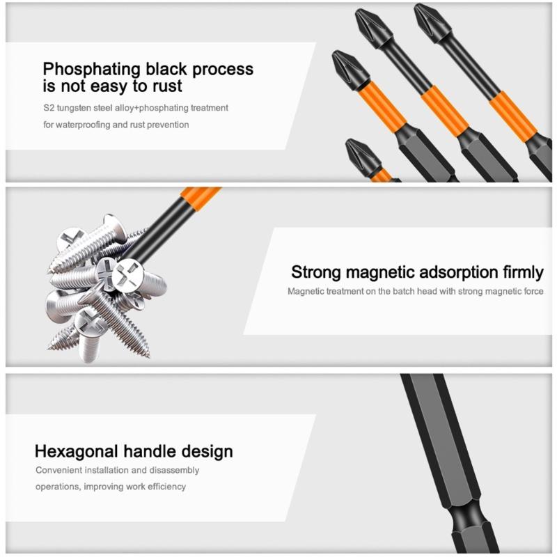 6Pcs Magnetic Impact Nonslip Crossing Screwdriver Head Hand Electric Drill Hexagonal Electric Screwdriver Bit Set Tools