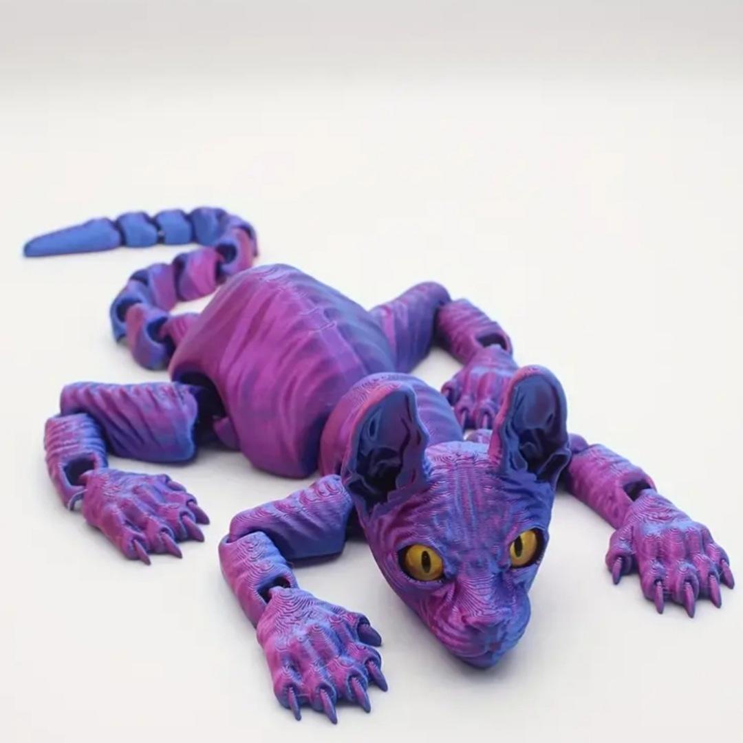 

3D-печатная подвижная игрушка в виде лысого кота со случайными глазами - образовательная и декоративная