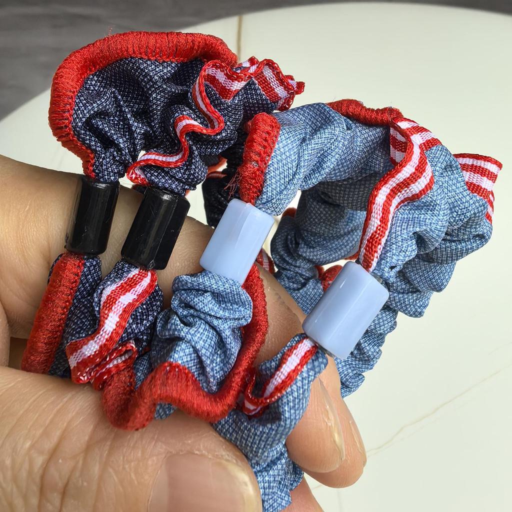 Korean Style Blue Small Flower Denim Hair Tie - Niche Design, Versatile Ponytail Accessory