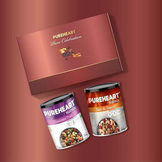 PUREHEART Valentinstags-Geschenkkorb für Ihn & Sie | Premium Trockenfrüchte & Studentenfutter Geschenkbox mit Studentenfutter & Süßer Nussmischung (454g Jedes)