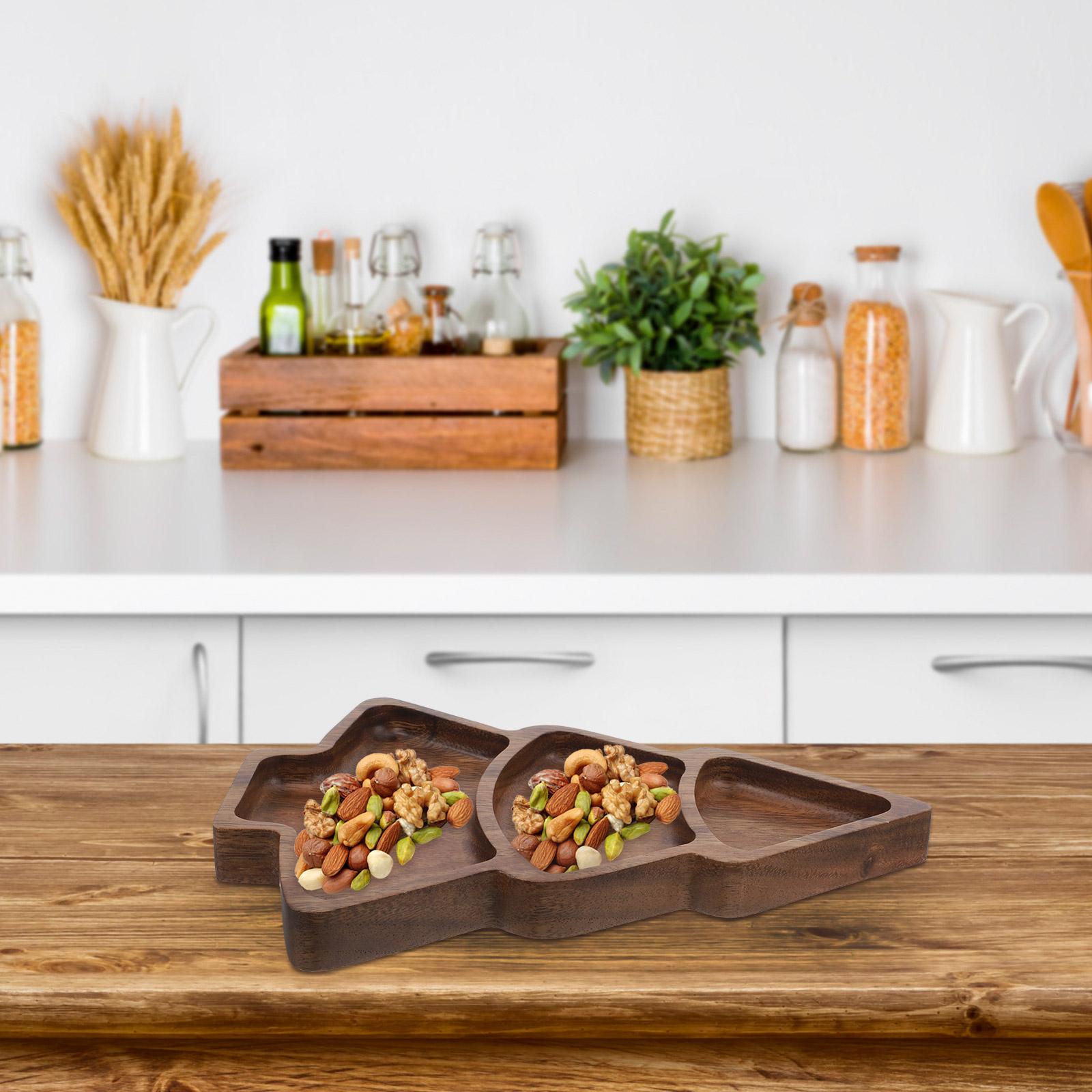 

Фруктовая тарелка с отделениями, деревянная обеденная тарелка, разделочная доска для рождественской елки, коричневый сыр, рождественские украшения 29.50X21.40X2.30CM