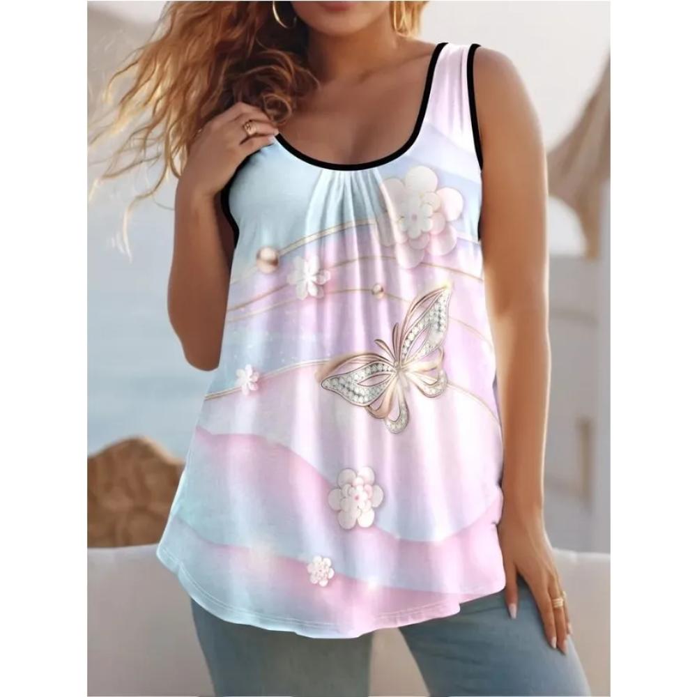 Casual Loose Flower Print T-shirt Fashionable Versatile Women's Top Comfortable Camis Tank Tops