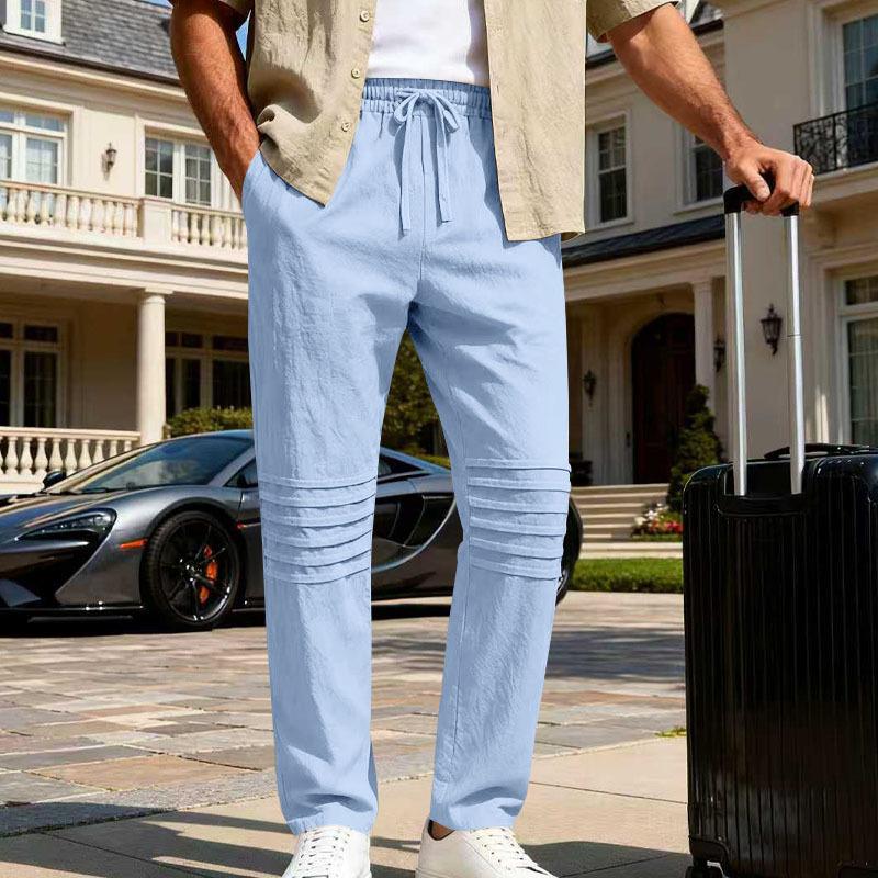 Autumn New Arrivals: Relaxed-Fit Linen Casual Trousers with Trendy Pleats Minimalist Homewear for Men Breathable Straight-Leg Trousers