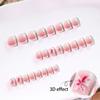 24 Pcs French Tip Press On Nail Short Square False Nail 3D Flowers Acrylic Nail Glossy Full Cover Stick On Nail