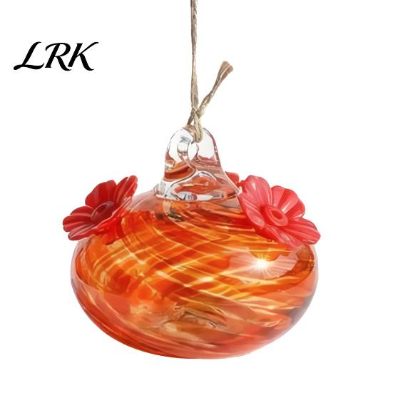 Colorful Glass Hummingbird Feeder Blown Feeder, Outdoor Hanging Nectar Bird with Two Flower Feeding Ports for Garden Backyard Decor