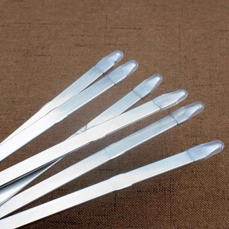 6Pieces Stainless Steel Barbecue Skewers Non Slip Wood Handles BBQ Stick for Camping Flat Metal Kebab Skewers Kitchen