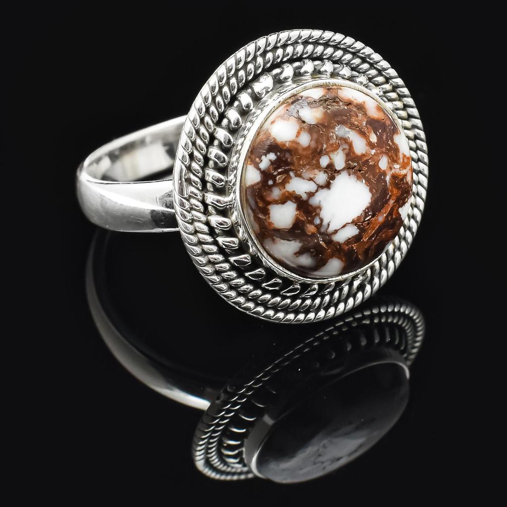 14 * 14 Mm Round Shape Wild Horse Jasper 925 Sterling Silver Ring For Women & Girls Size 5 To 12
