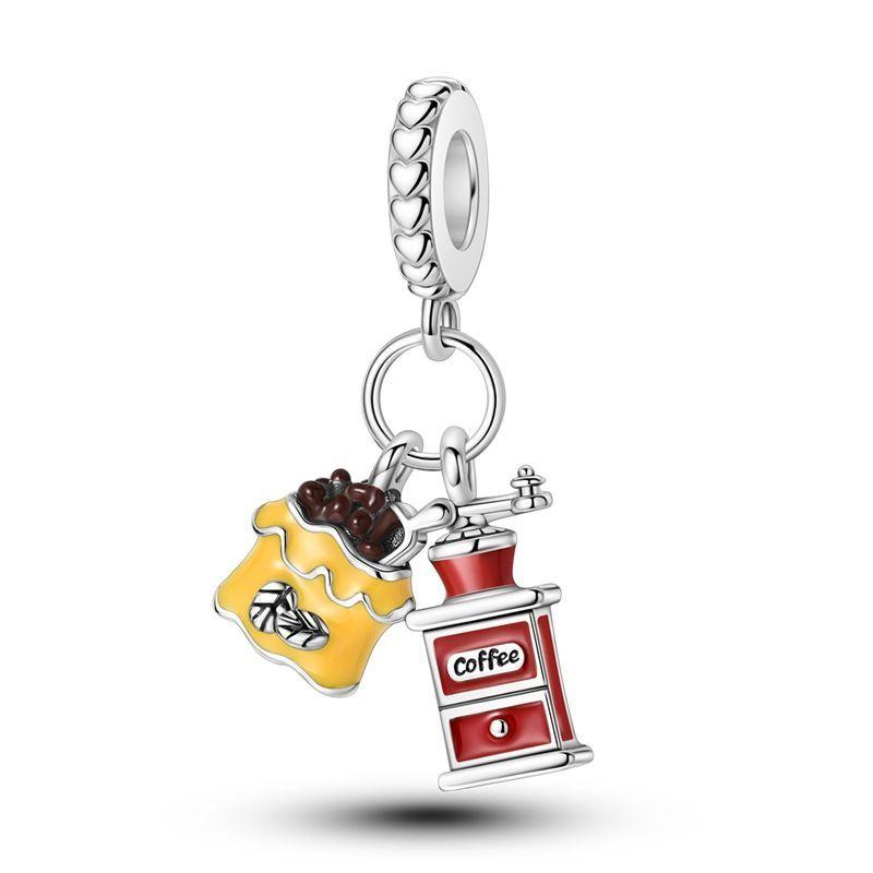 925 Silver Food Series Charms Beads Coffee Cup Bread Cake Ice Cream Pendant Fit Bracelet Necklace Women DIY Fine Gifts