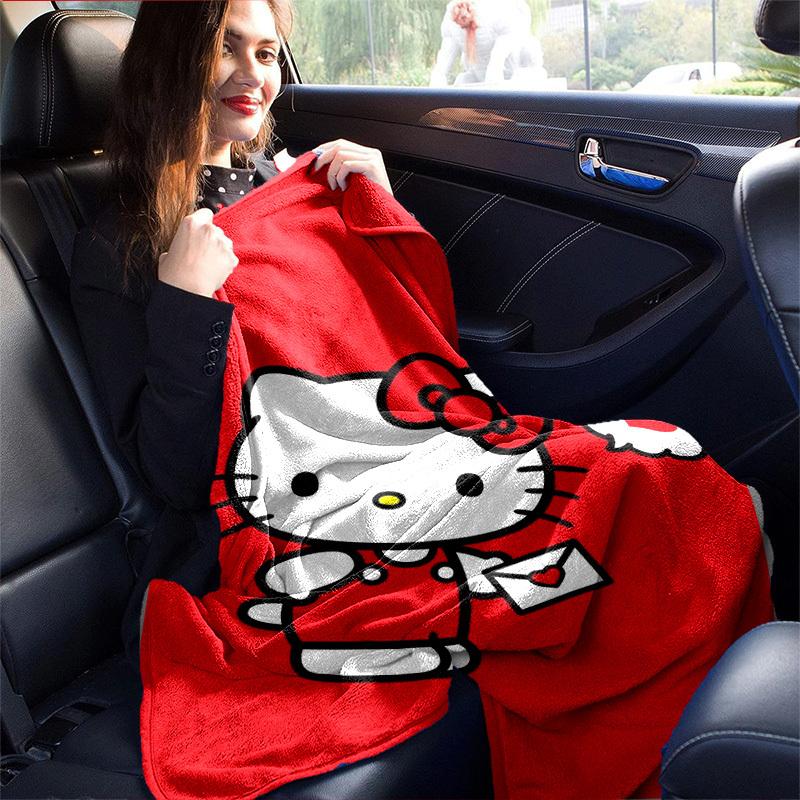 1pc. Hello Kitty Red Background Cute Cartoon Blanket - Perfect for Home, Office, Outdoor Use, Gift Idea, Suitable for Al