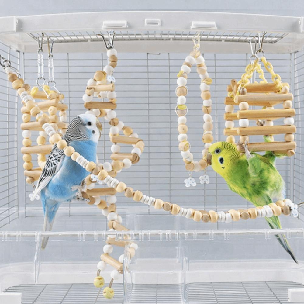 Holzpapageien Sitzstangen Spielzeug Verschleißfeste Vogelkletterleiter Vogelkäfig Schaukel Krallen Schleifen