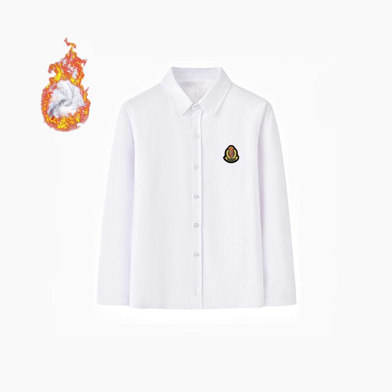 Kids' Fleece-Lined White Shirts and Thick Autumn/Winter Outfits