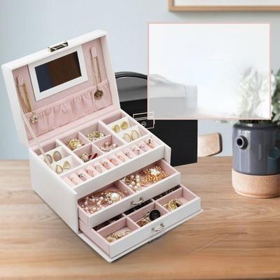 Leather Wrapped Wooden PU Jewelry Box Three-layer Large Capacity Multifunctional Jewelry Box Drawer Storage Box