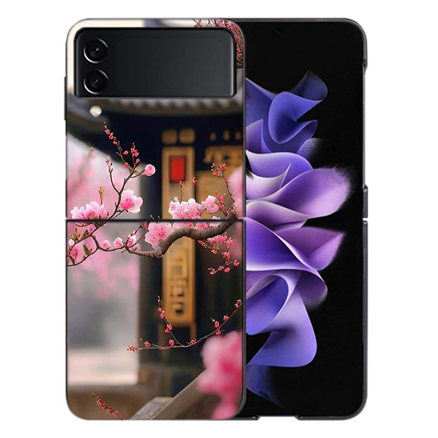 Snowy Peach Blossom Tree in Front of the House Phone Case For Samsung Z Flip 6 7 5G Galaxy Z Flip 5 4 3 5G Cases Shockproof Hard