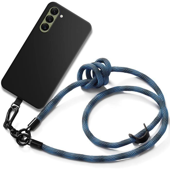 Protective Case - BOOLING - for Samsung Galaxy S23 - Black Silicone - Removable Blue Lanyard - Shockproof