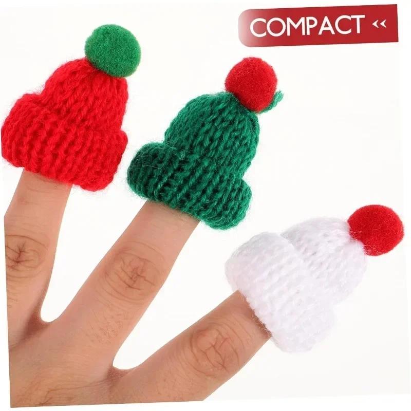 200PCS Christmas Small Hat Mini Small Scarf Red Green Christmas Color Dress Up Hanging Finger Wool Ball Decoration Hat