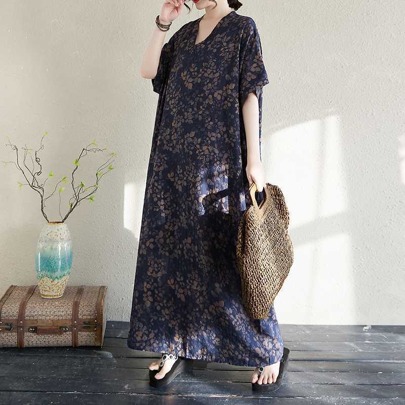 Summer Cotton and Linen Printed Loose and Simple Long Skirt, Women's Skirt Thin