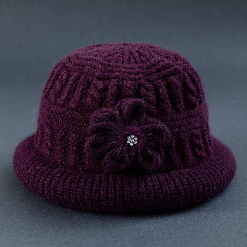 Warm Wool Knit Hat & Scarf Set for Middle-Aged & Elderly Ladies - Thickened Velvet for Autumn & Winter