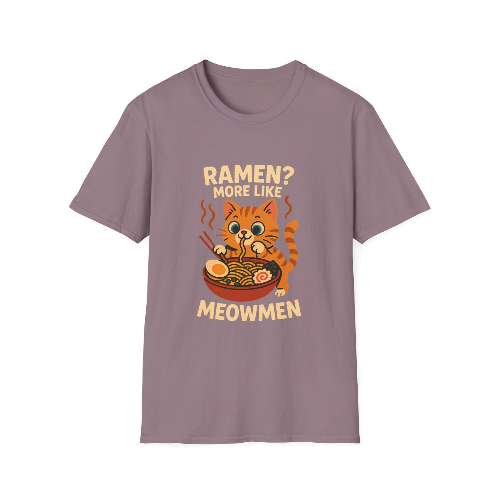 Unisex Softstyle T-Shirt Mens Womens Tees Top Cute Cat Eating Ramen Funny Meowmen Scottish Fold Tee XL