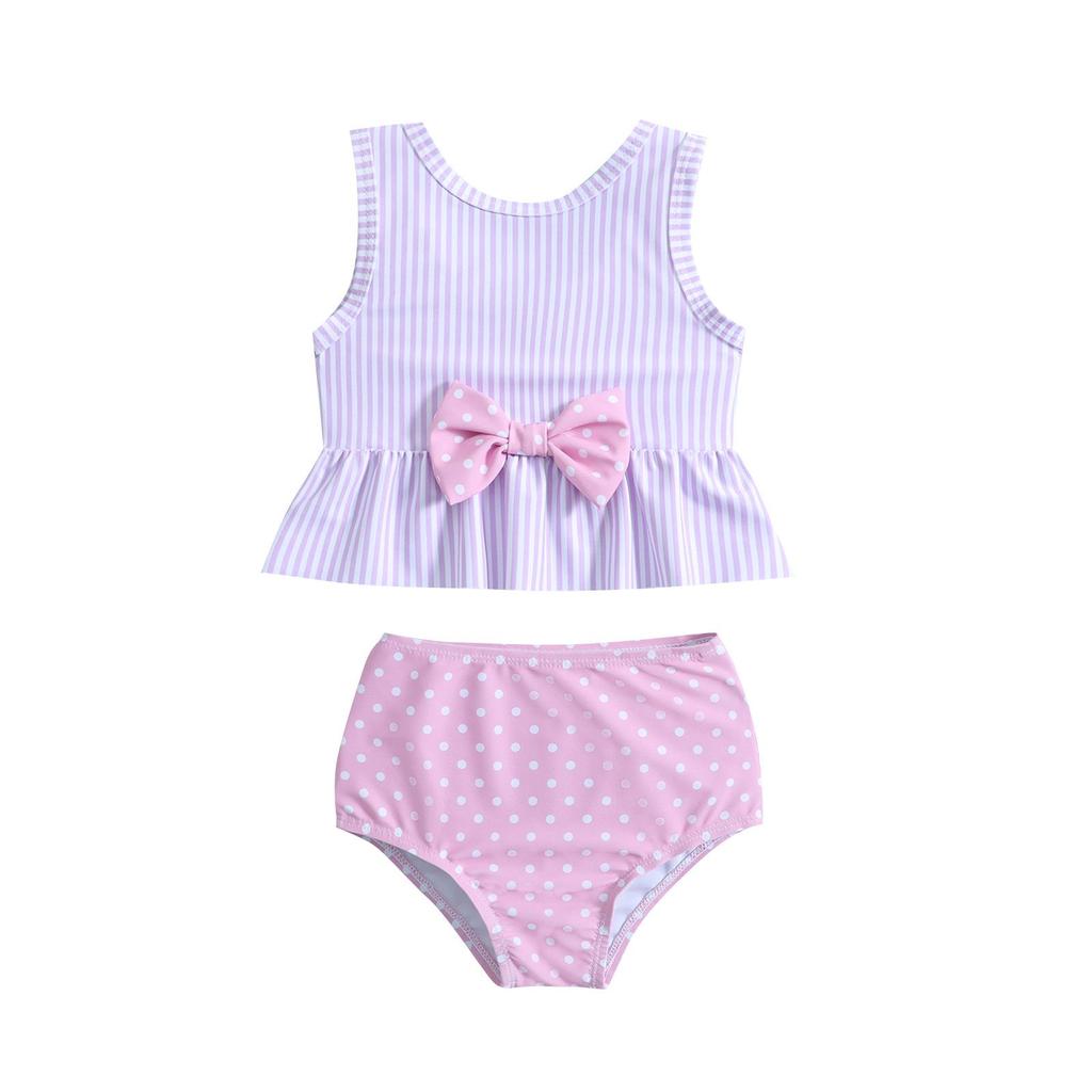 Girls' Polka Dot Striped Two-Piece Swimsuit Set