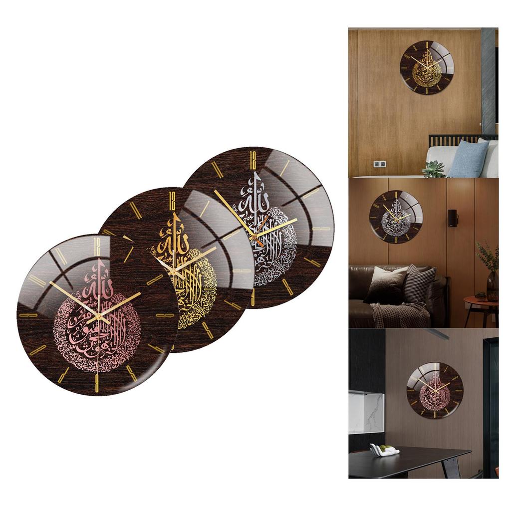 Large Round Art Acrylic Round Muslim Style Wall Clock Non Ticking Battery Powered Mute Quartz for Ramadan Eid Home Decorative