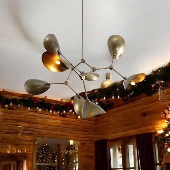 

Современная люстра в стиле стильново середины века с 8 рожками, изогнутыми дисковыми плафонами из грубо отесанного сланца