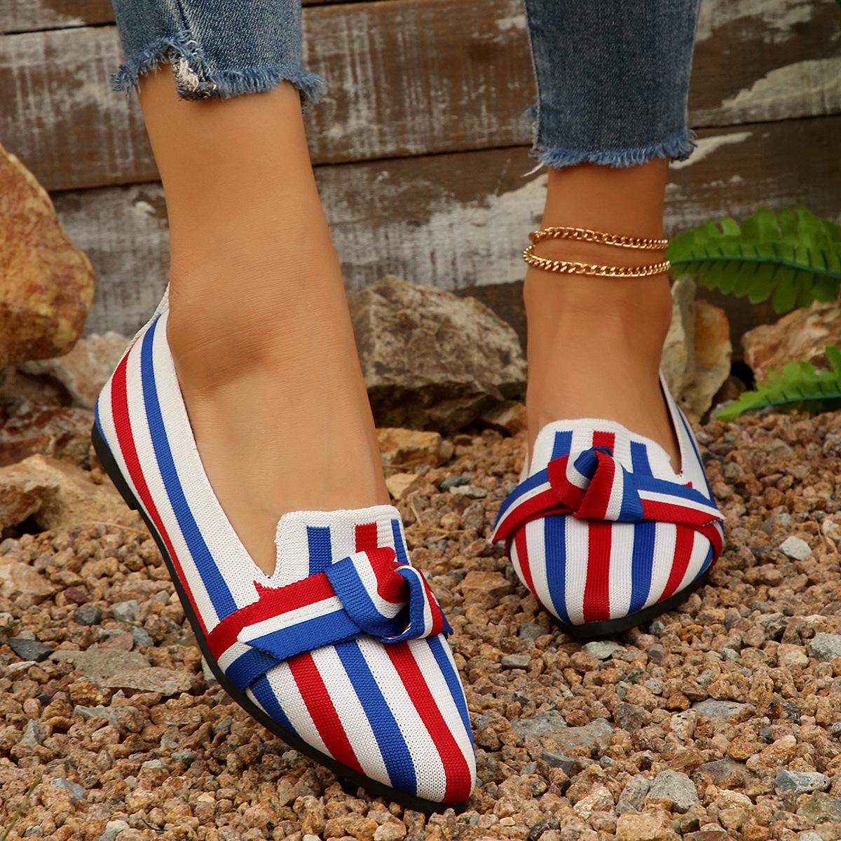 

Flying woven mesh pointed large size flat sole shoes bow casual breathable shallow mouth shoes 43