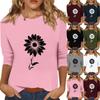 Pull-over décontracté à manches trois-quarts et col imprimé pour femme