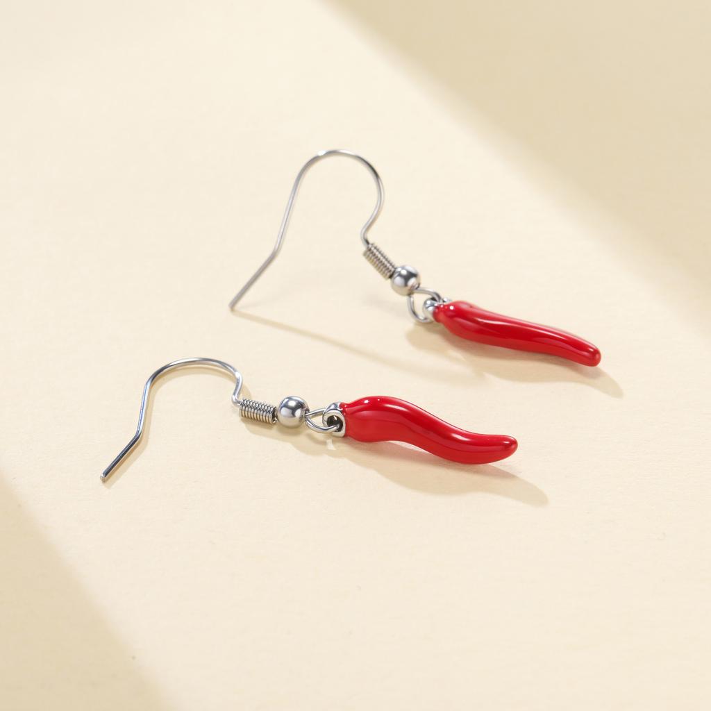 Lucky Red Enamel Italian Horn Dangle Earrings for Women Girls Stainless Steel Drop Earrings Jewelry Birthday Gift 2026 New