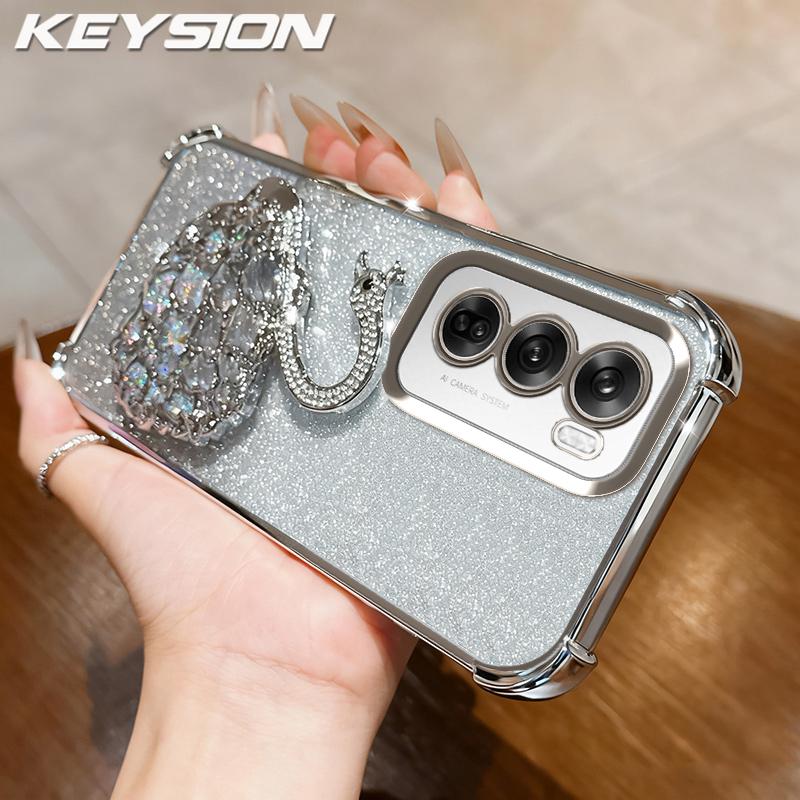 

KEYSION Shockproof Plating Phone Case for OPPO Reno12 Pro 5G Clear TPU Glitter Jewelled Swan kickstand Back Cover for OPPO Reno12 5G for Reno12 Pro 5G срібний