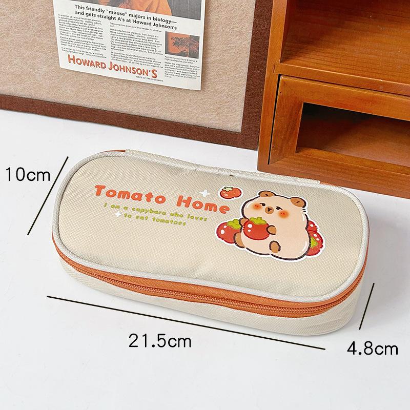 School Supplies Kapibara Canvas Pencil Case Cute Large Capacity Student Simple Pencil  Girl Heart Stationery Box Kawai Gift