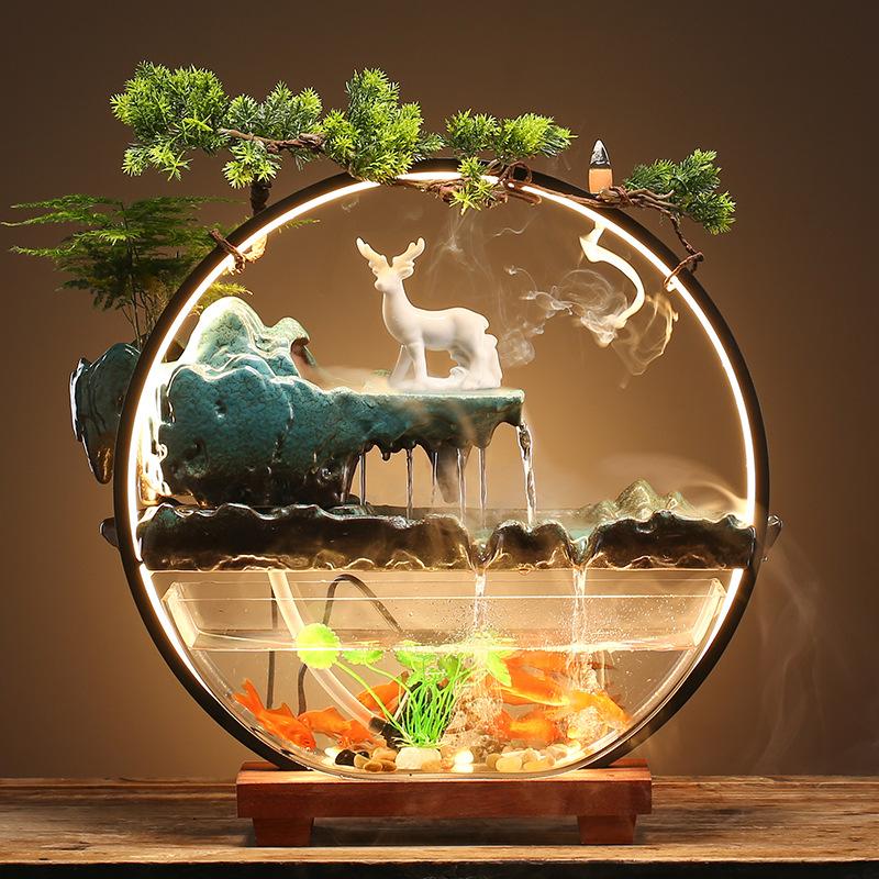 Chinese-style flowing water ornaments landscape fish tank living room small fountain waterfall creative home decoration